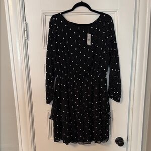 Ann Taylor Black Dress with White Floral Embroidery